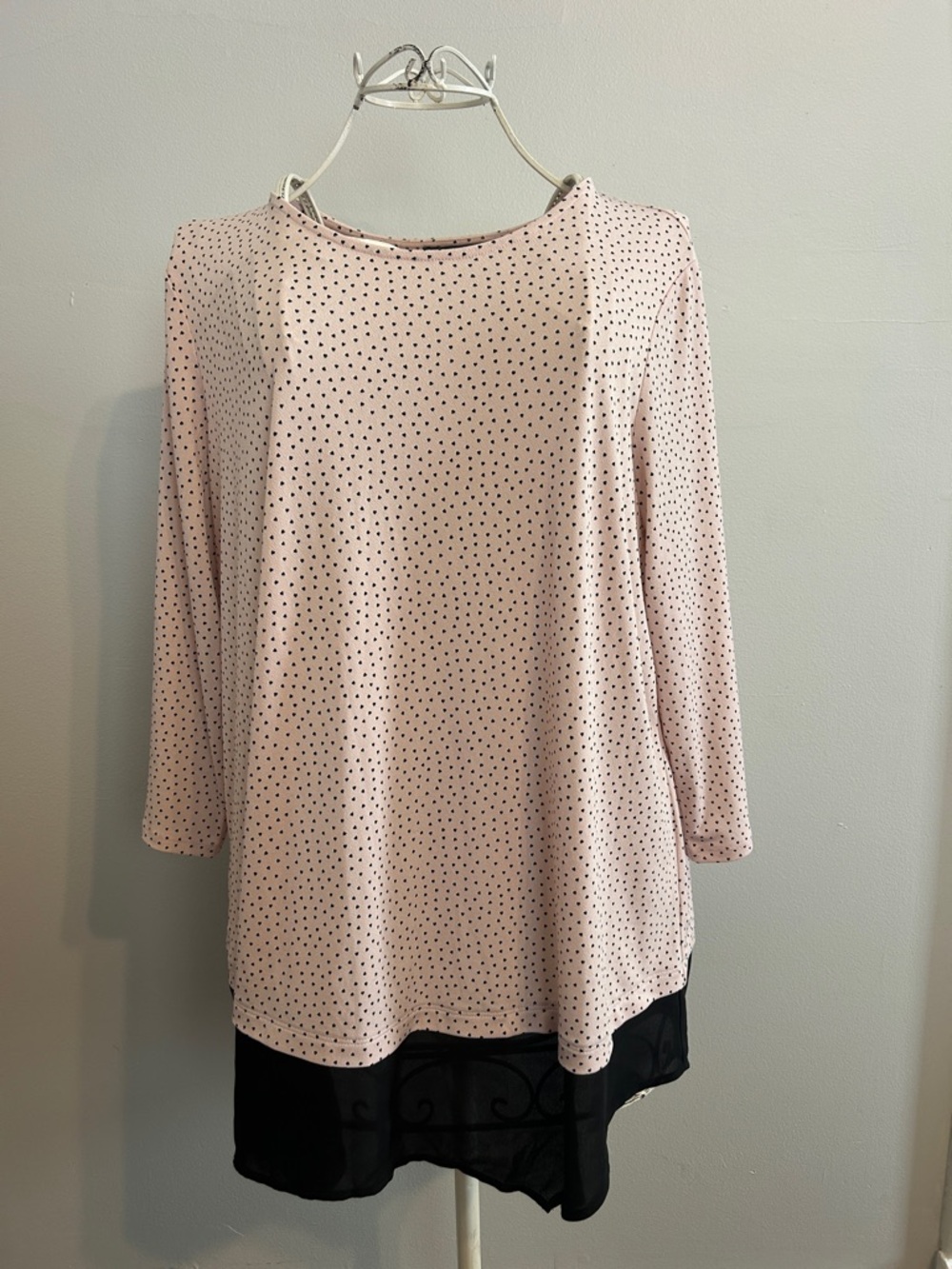 Light Blush Heart Polka Dot Tunic with Black Sheer Hem